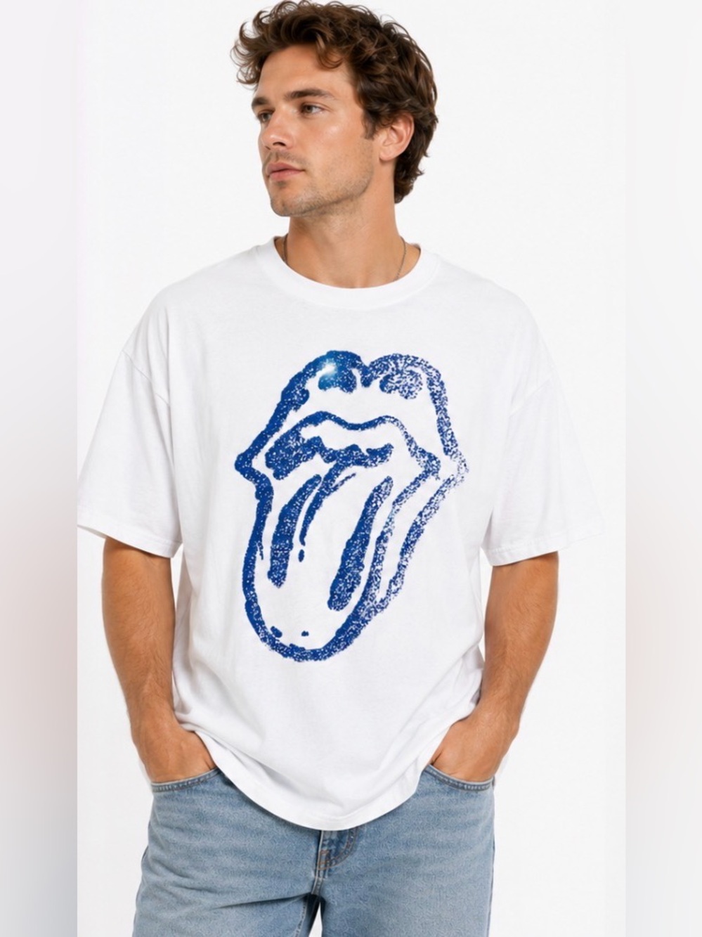 The Rolling Stones 2022 Tongue Logo Graphic Tee White Blue Oversized 3XL Band